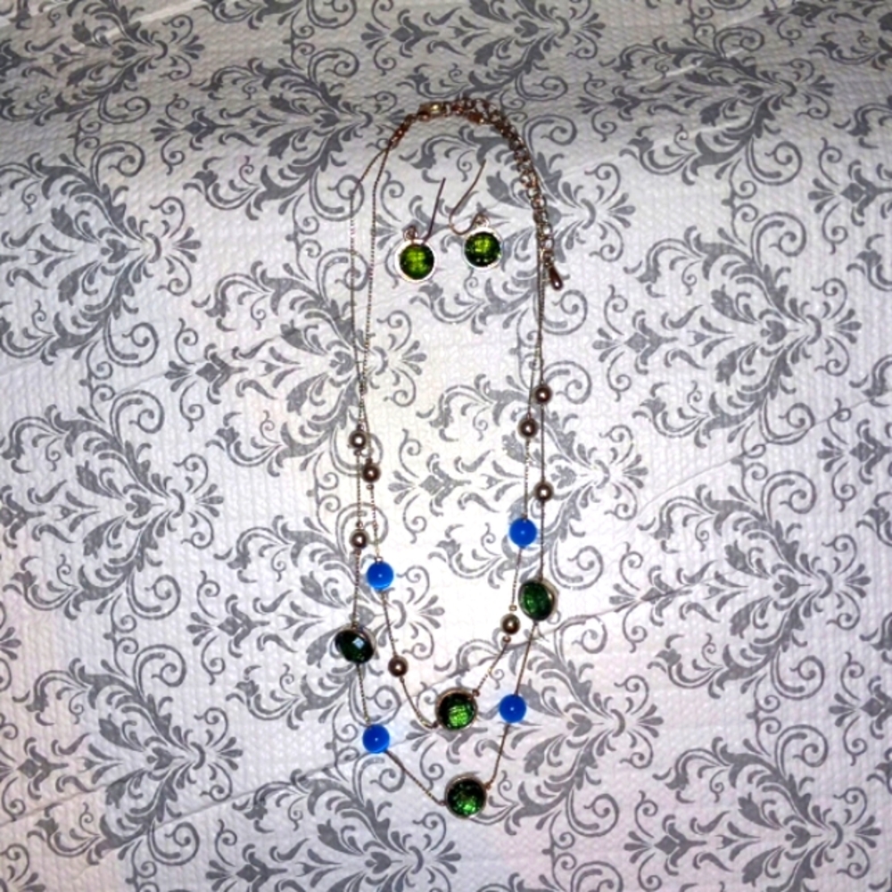 Blue Gemstone Necklace with Earrings